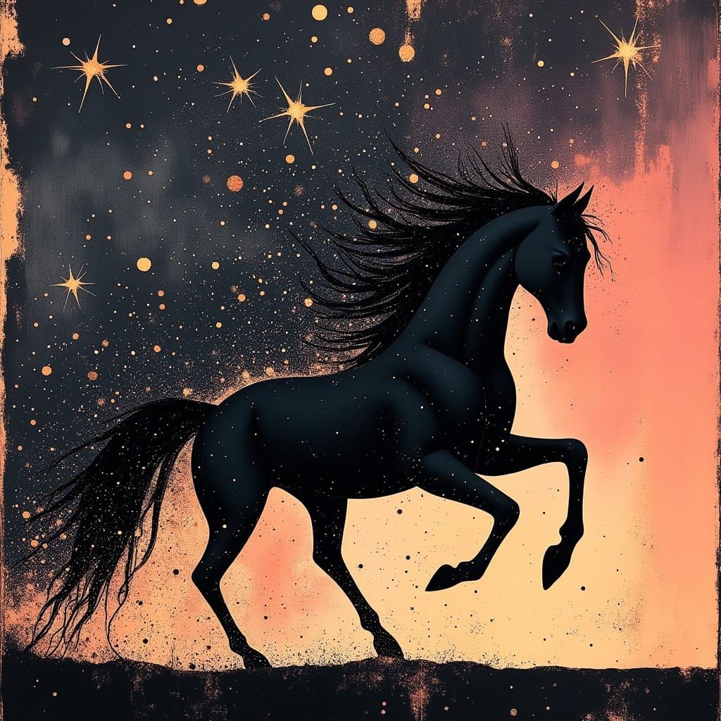 Ethereal Black Horse Transforms Dusk Sky to Night