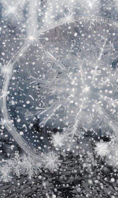 Hyperdetailed Snowflakes Falling in Winter Landscape
