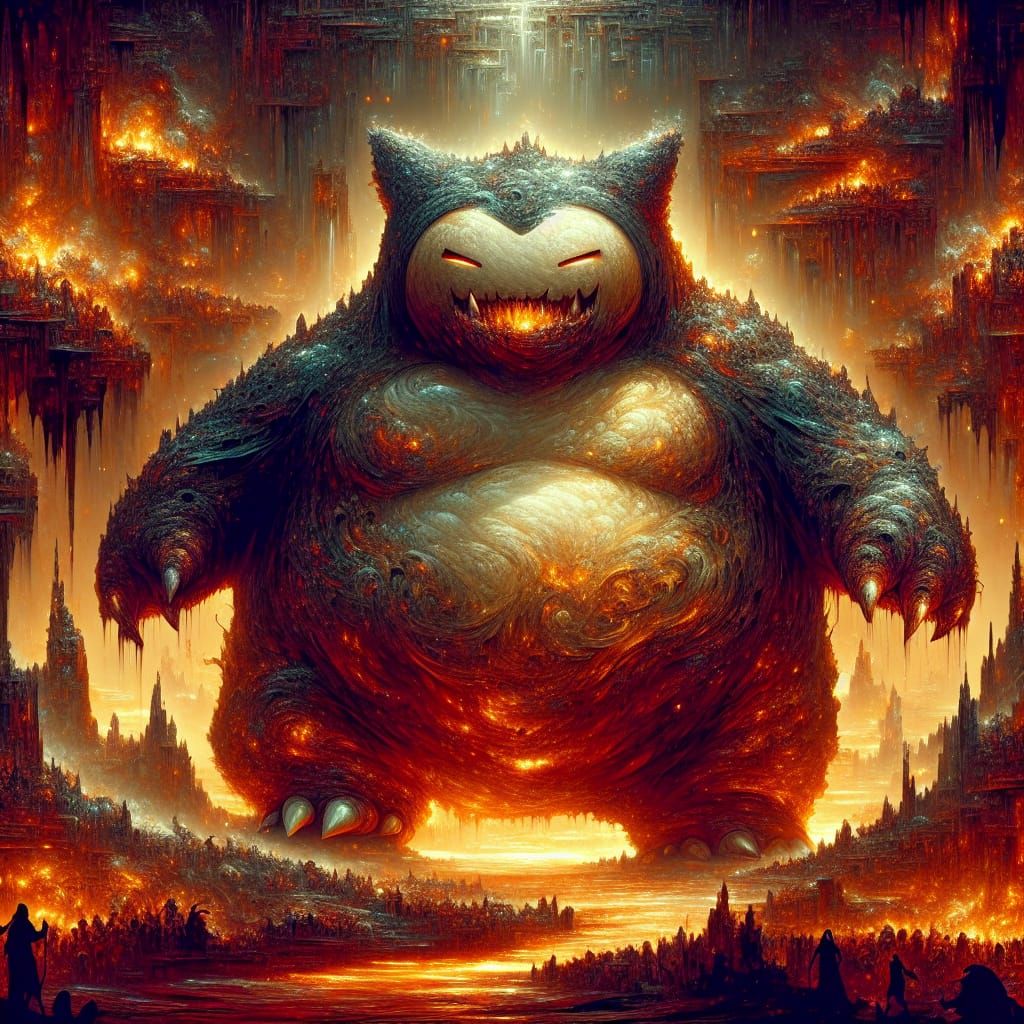 Snorlax as a Hellish Demon: Digital Matte Painting