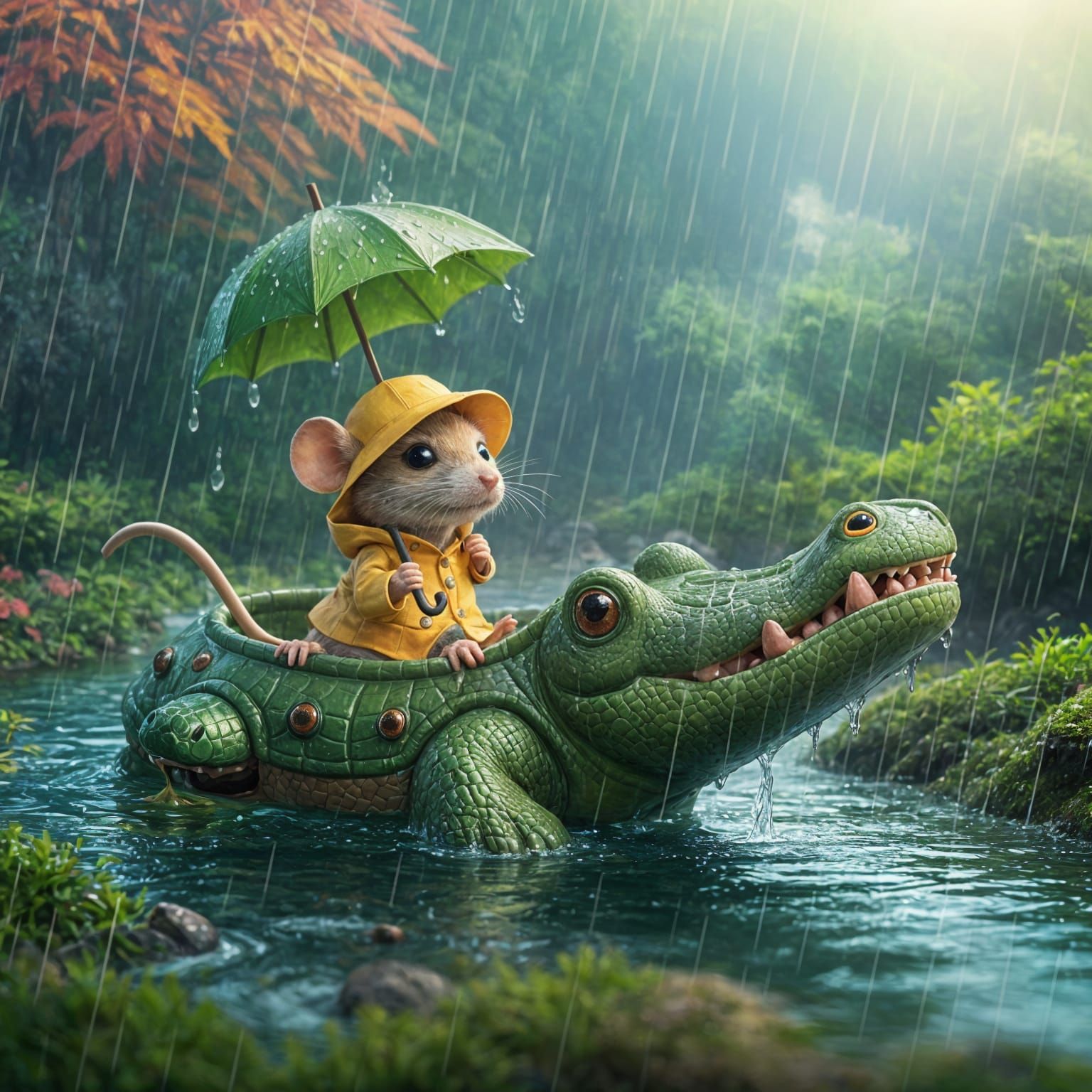 Mouse in a Croc Boat: Hyperrealistic Splash Art