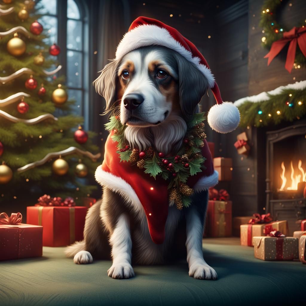 Festive Christmas Dog Concept Art in 8K