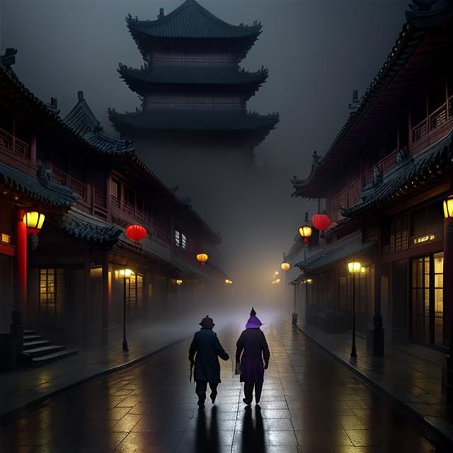 Foggy Night in Old Chinese Town