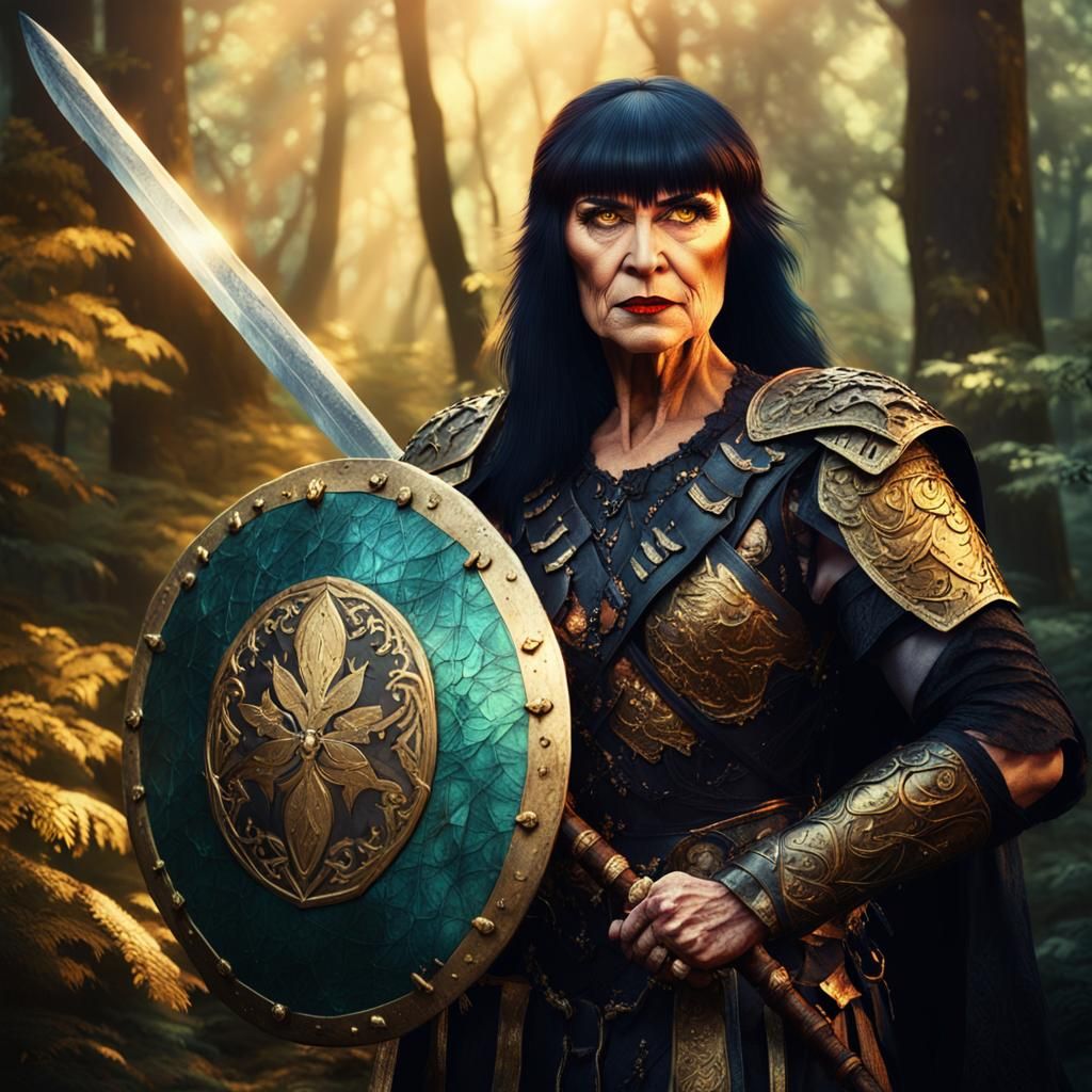 Xena Cosplay in Lush Forest, Burne-Jones Style