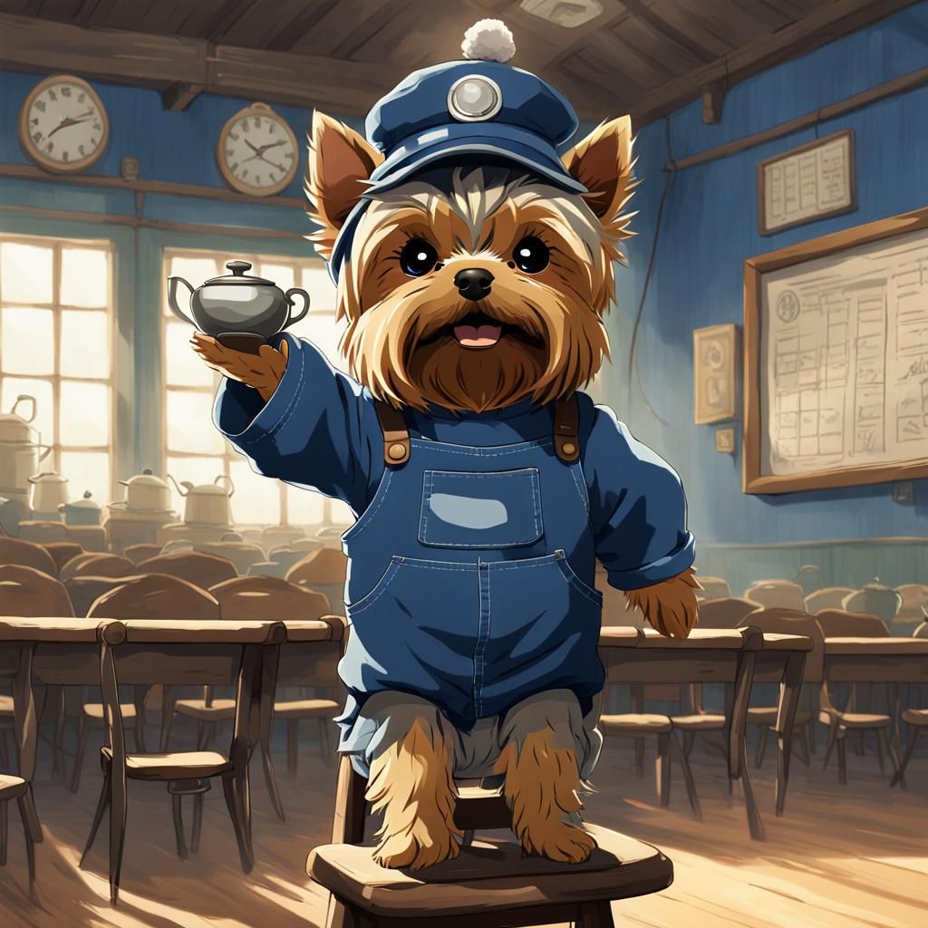 Yorkie Tea Party in Over the Garden Wall Style