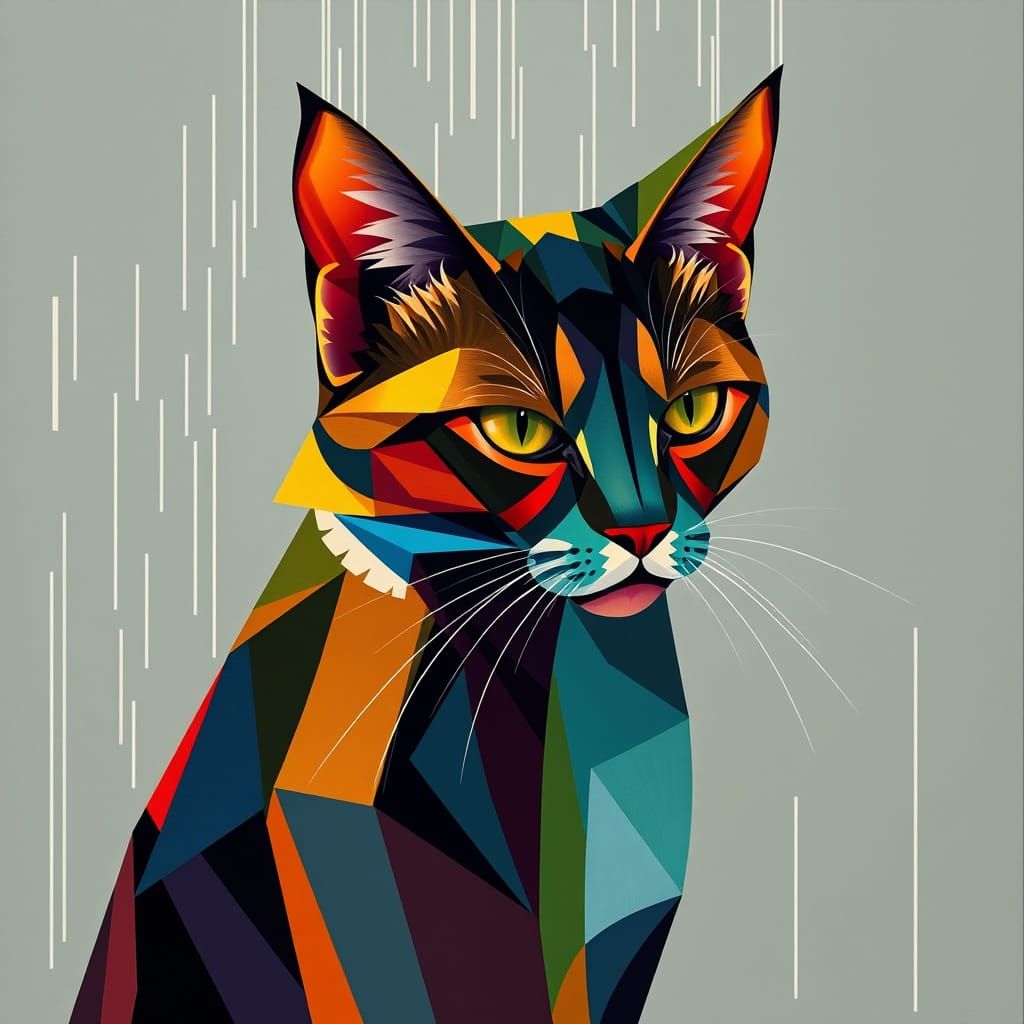 Cubist Feline Form in Art Deco Style