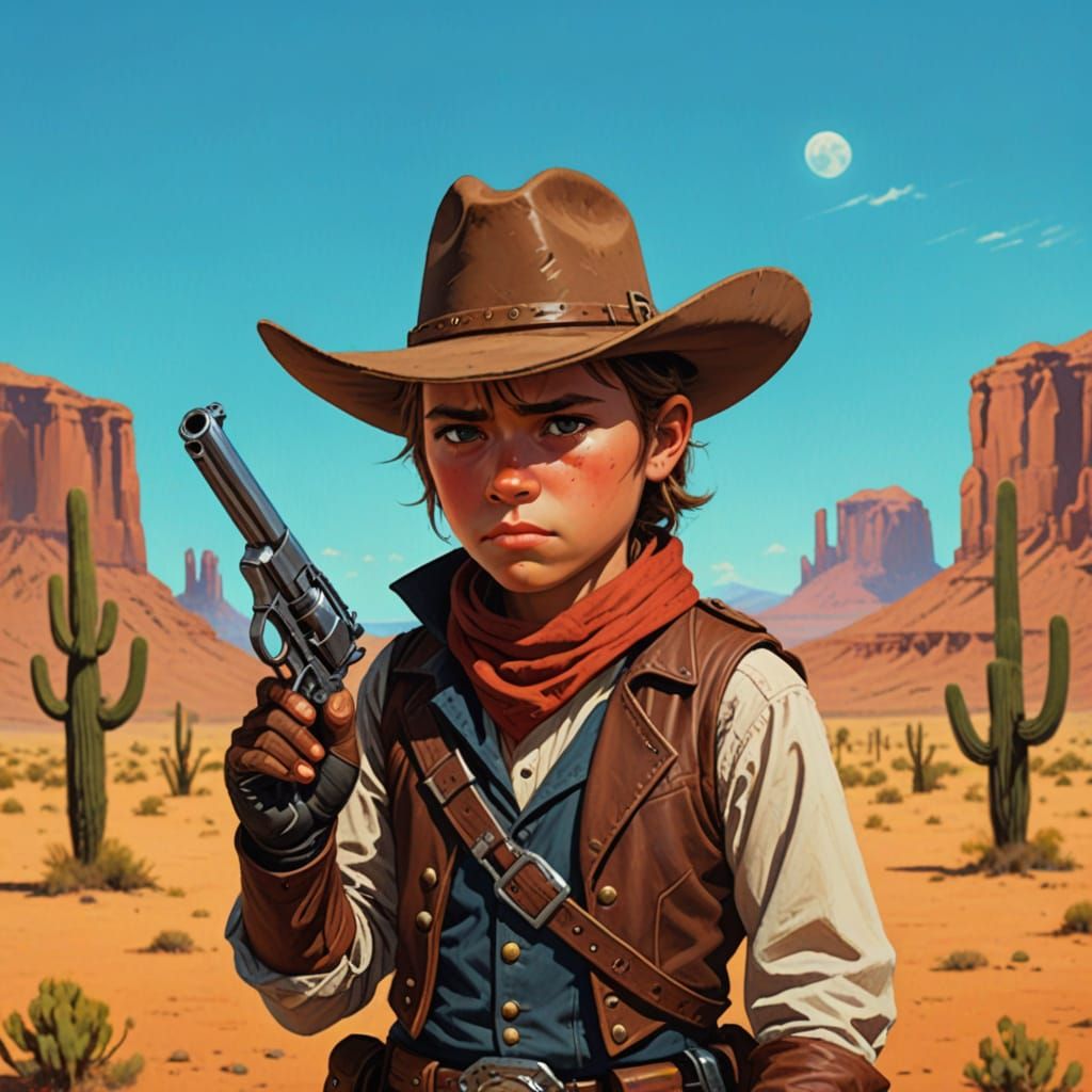 Depressed Bounty Hunter in Wild West Landscape