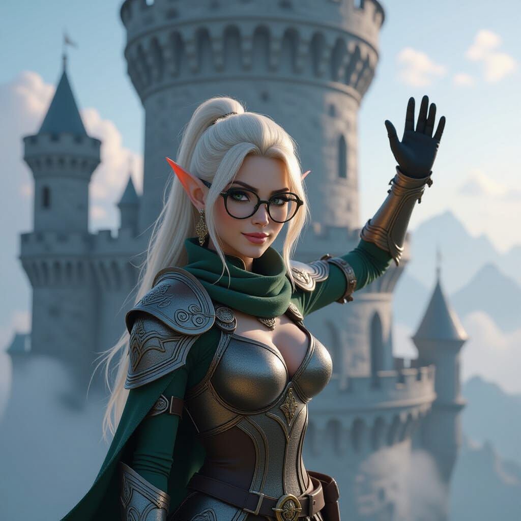 Blonde Goblin Waving From Ancient Tower
