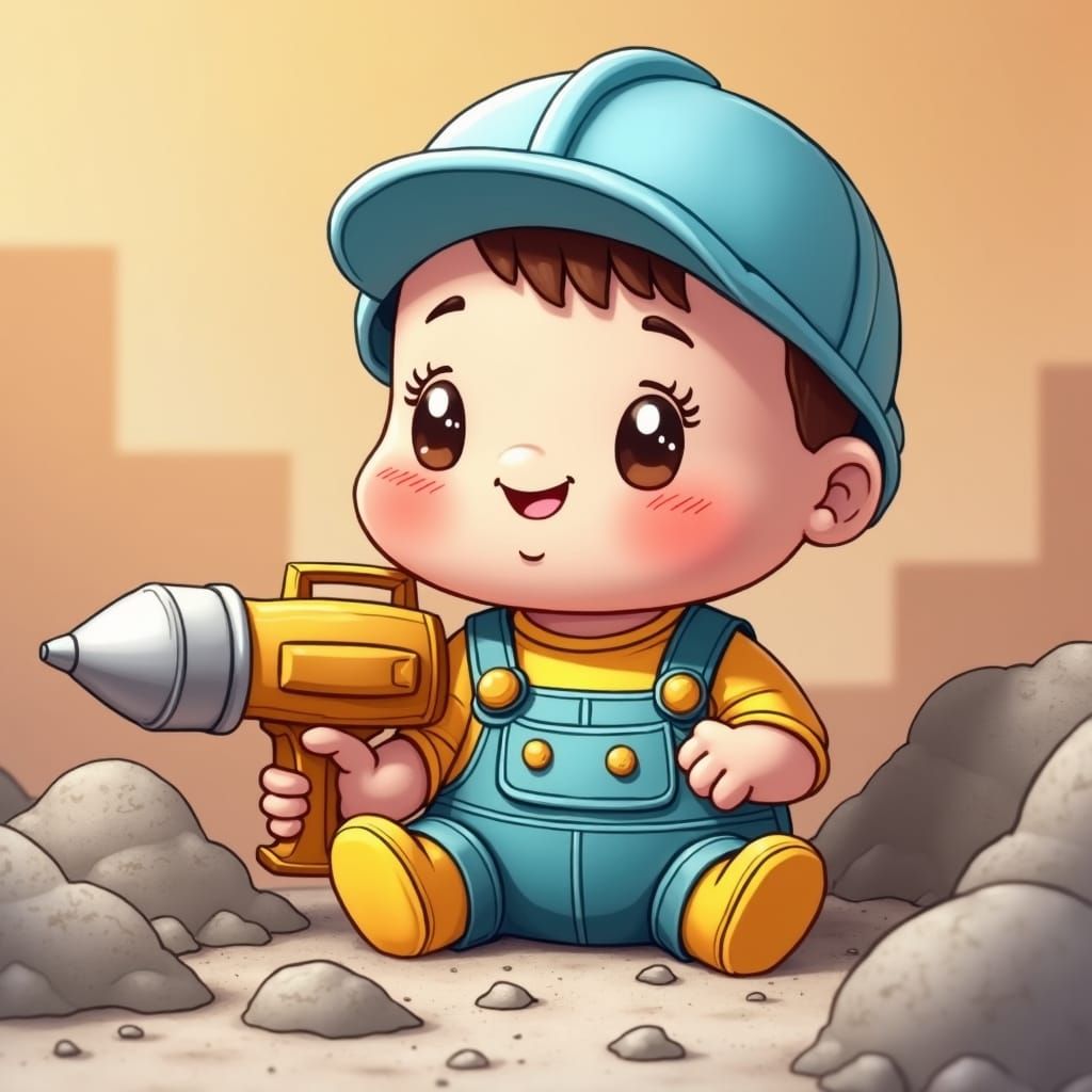 Kawaii Baby Grout Gun in Pastel Construction Site