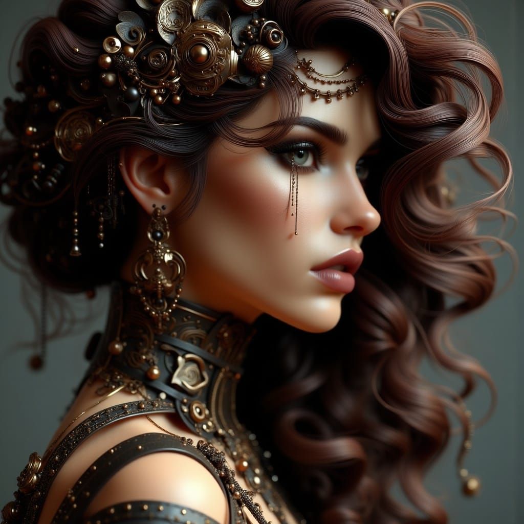 Sensual Steampunk Siren with Intricate Leather and Lace