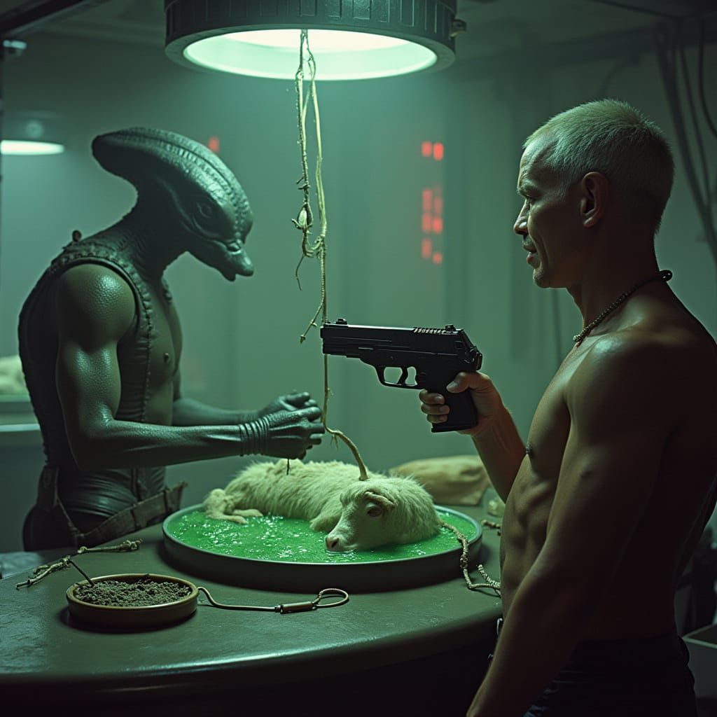 Grey Alien Teaches Human DNA Extraction on Spaceship