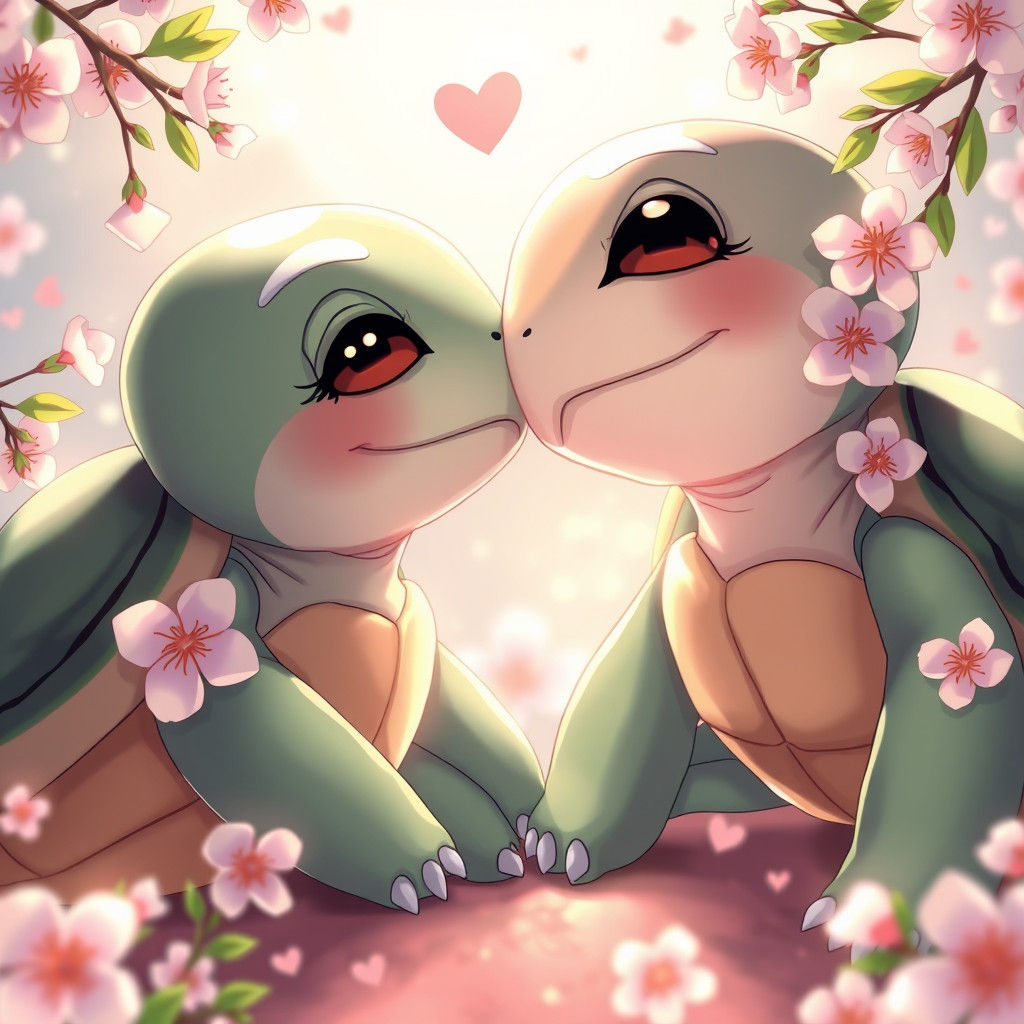Anime Turtles in Love, Manga Style Illustration