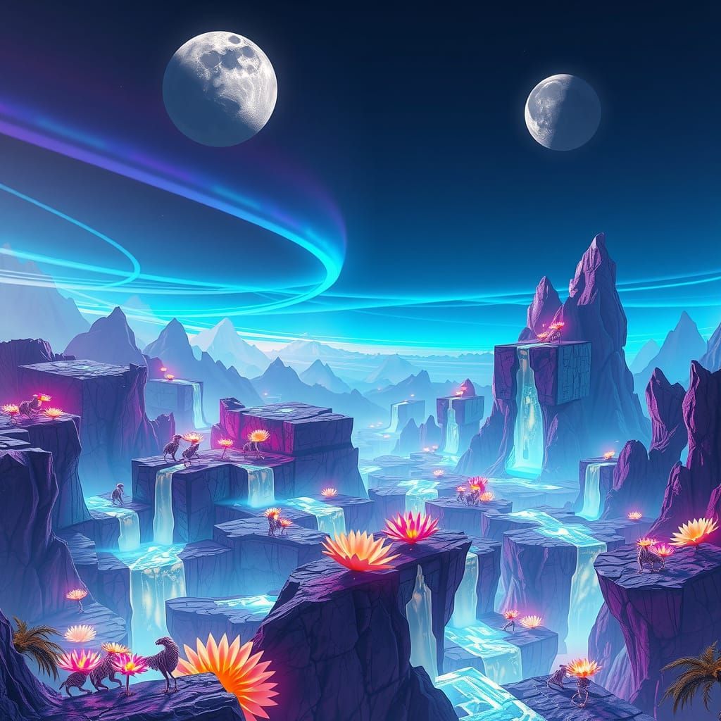 Bioluminescent Alien Landscape with Floating Islands