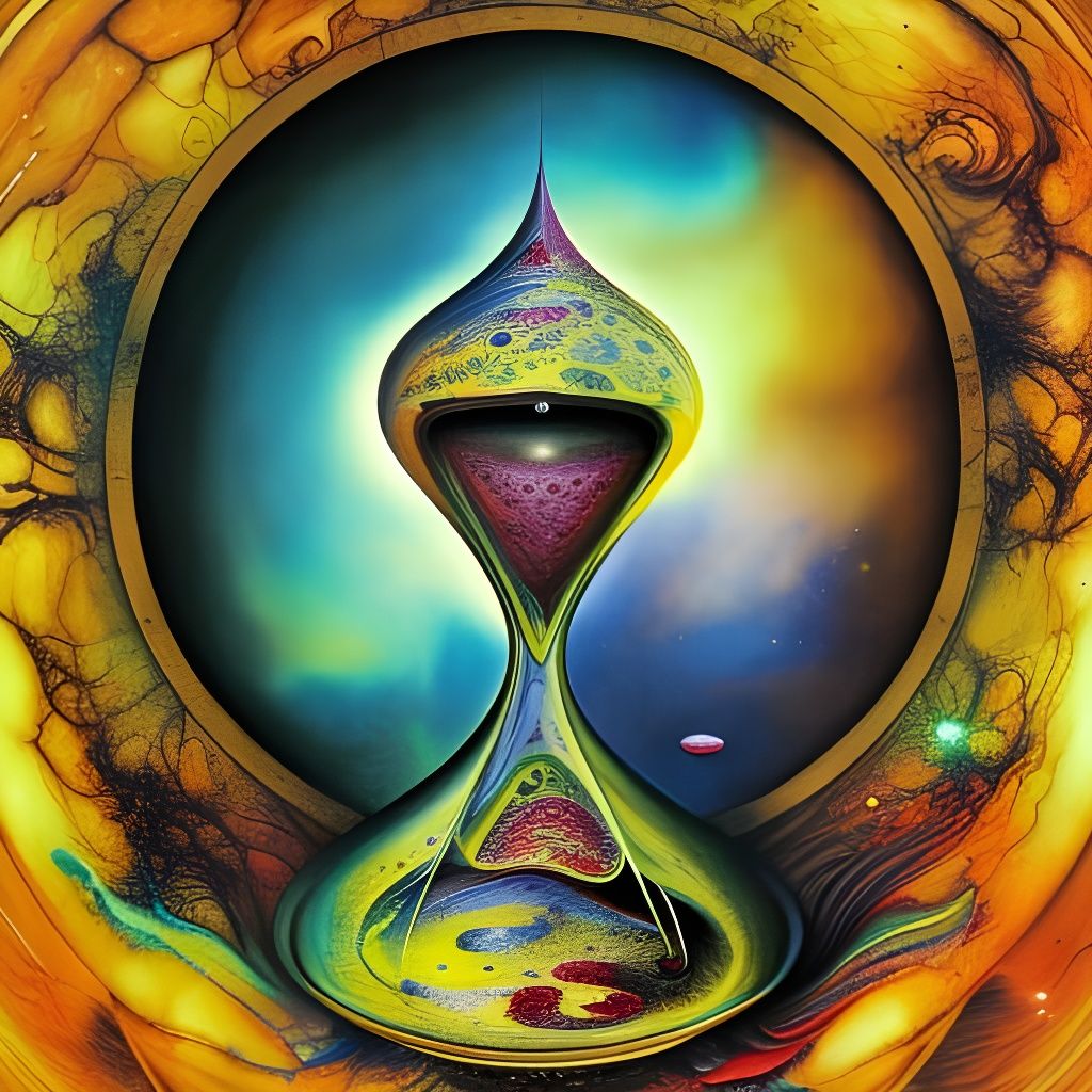 Hourglass and Time Space Origin: Vivid Mixed Media