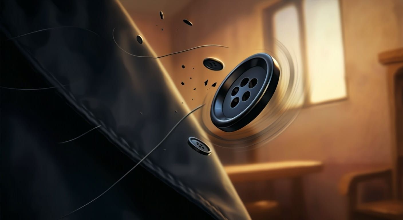 Black Button in Flight: Comic-Style Digital Illustration