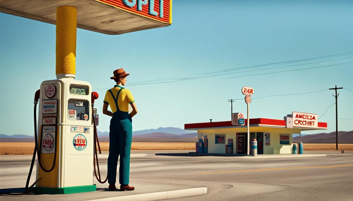 Crocheted Gas Station Attendant in American Realism Style
