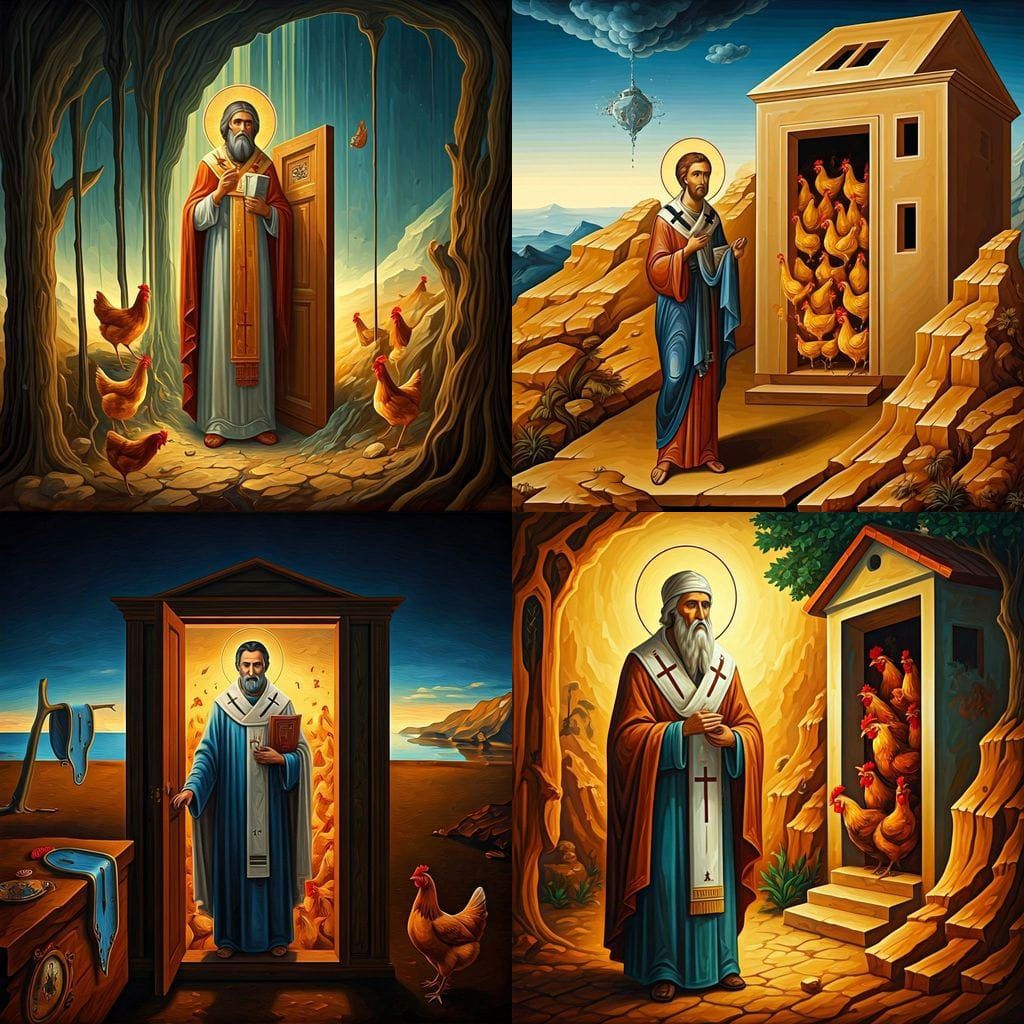 Saint with Chickens in Greek Orthodox Ikon Style