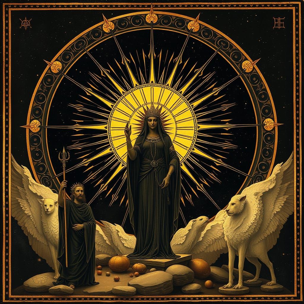 Medieval European Goddess of Harvest in Mirthful Encounter w...