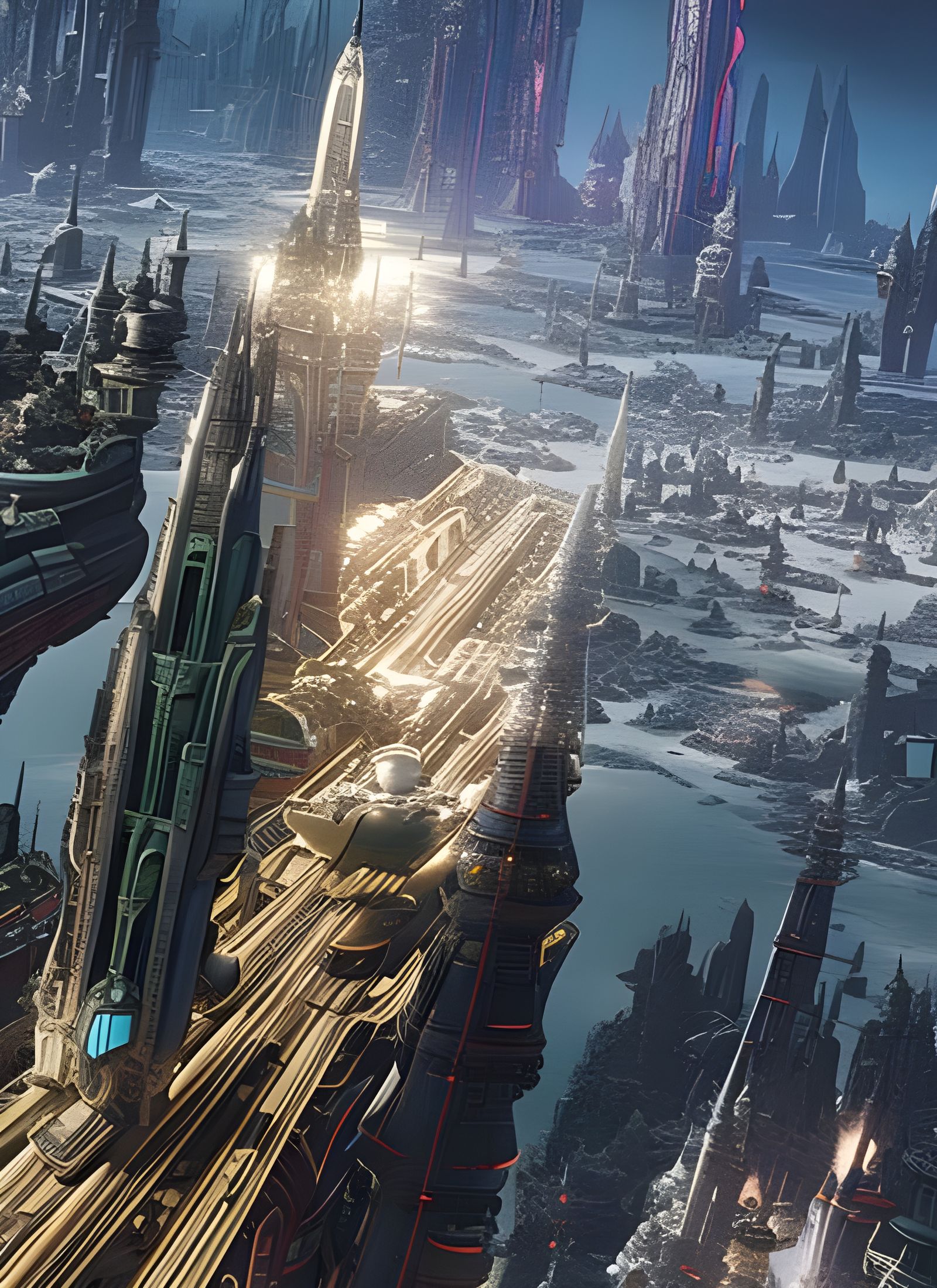 Humans Flying Around a Future City in Panorama