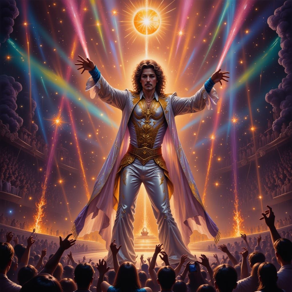 Freddie Mercury Rock Stage Performance with Rainbow Spotligh...