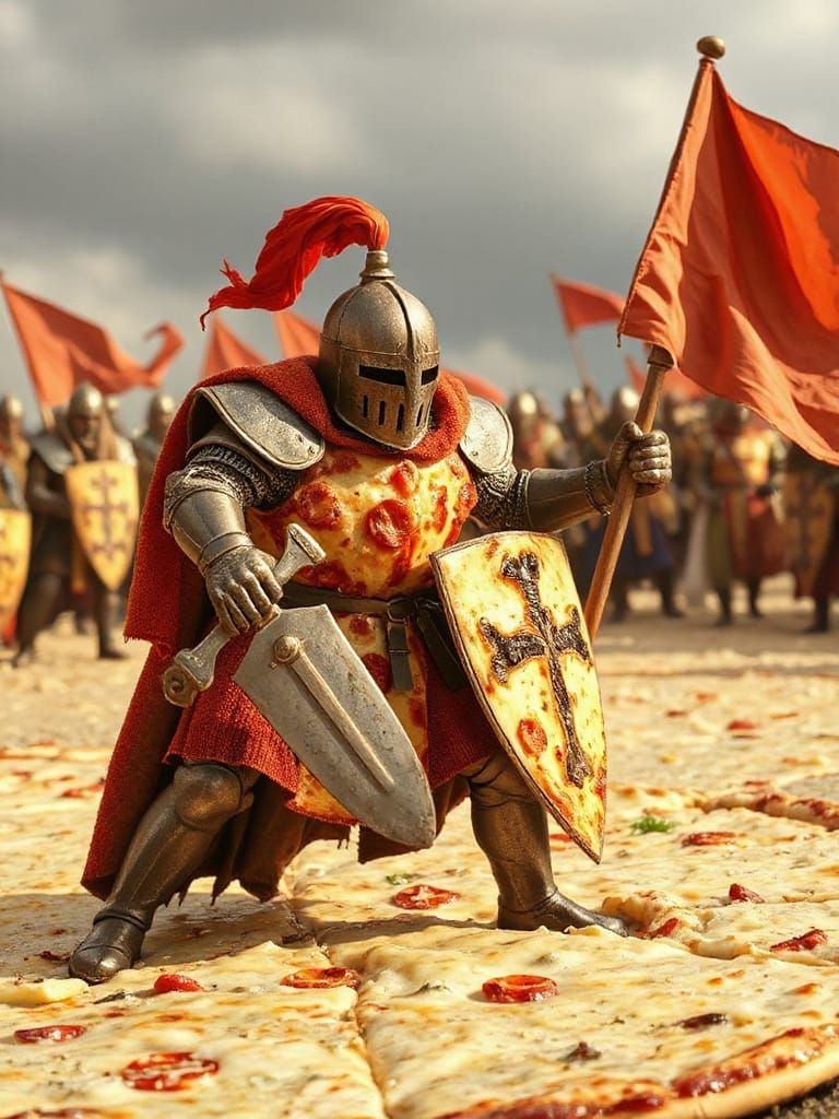 Pizza Knight Valiantly Defends Cheese Battlefield