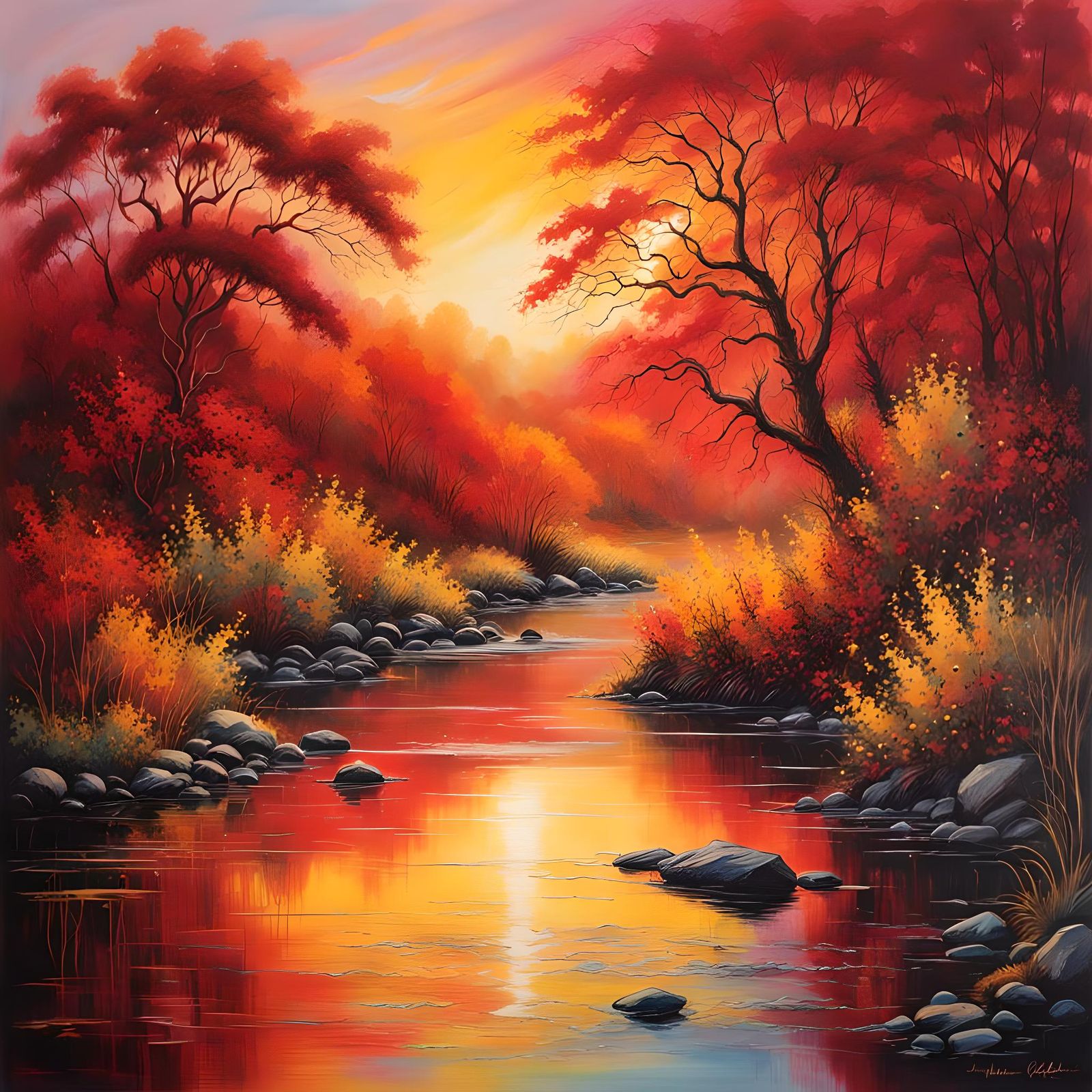 Ethereal River Sunrise with Volumetric Lighting