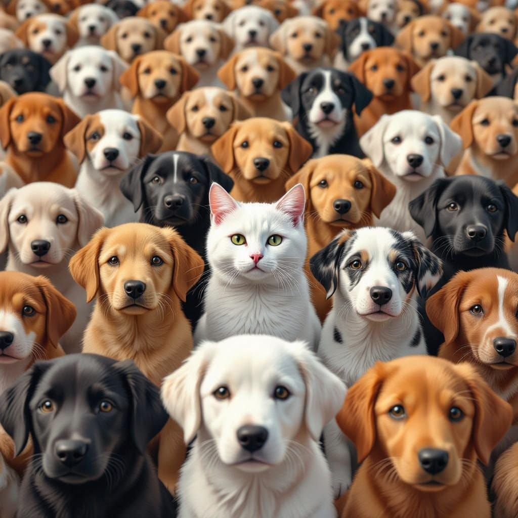 Dogs and a Hidden Cat Create a Vibrant Optical Illusion