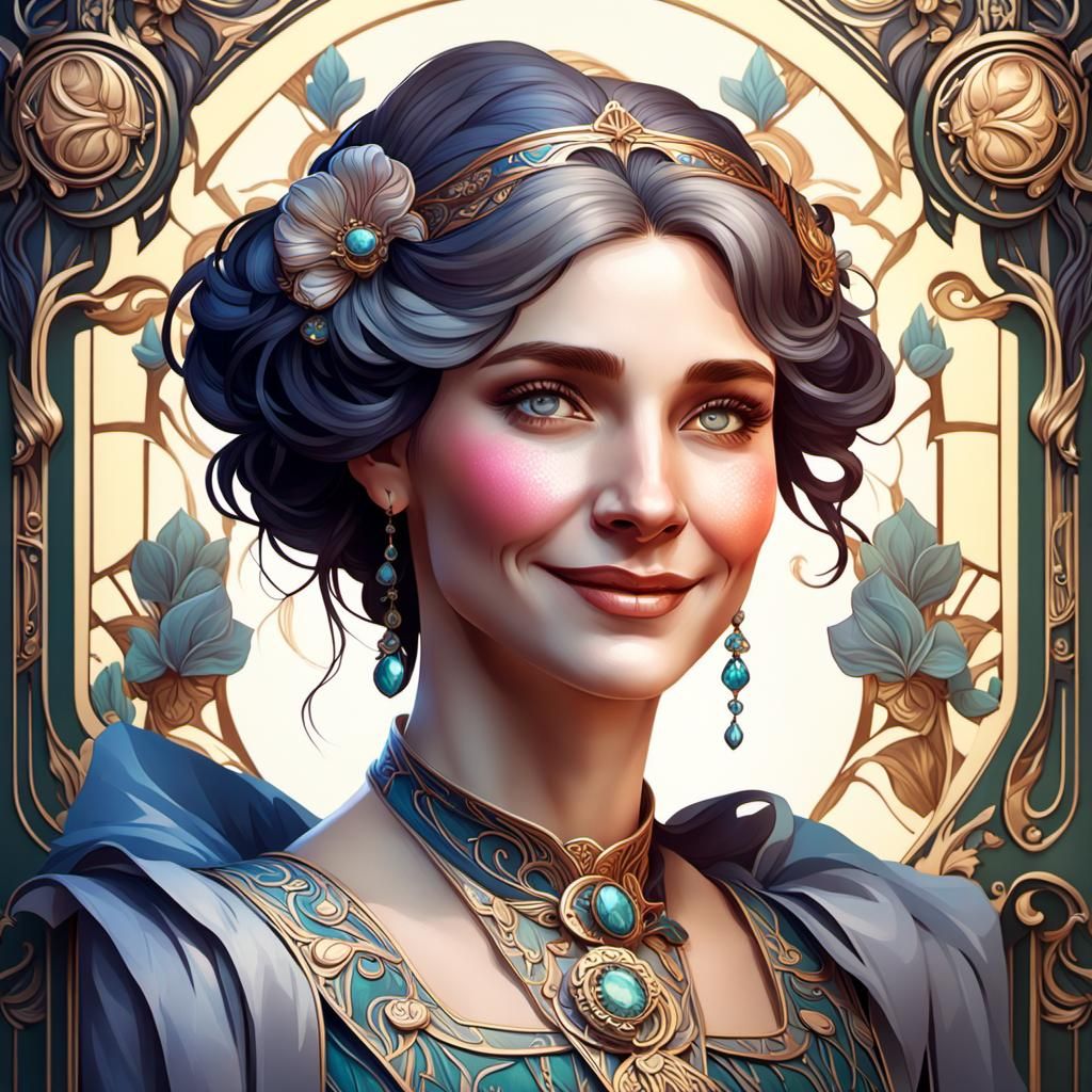Art Nouveau Portrait of a Smiling Lady