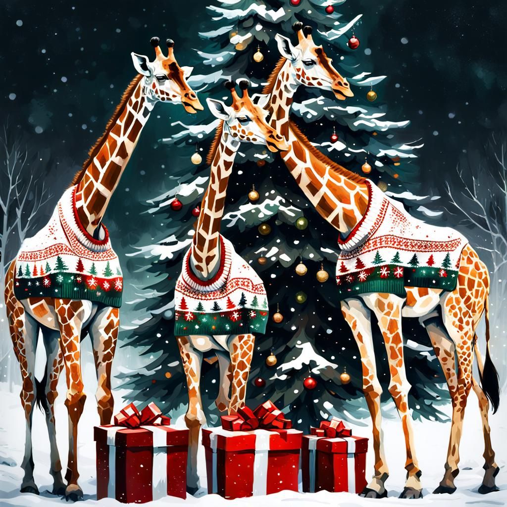 Giraffes celebrating Christmas