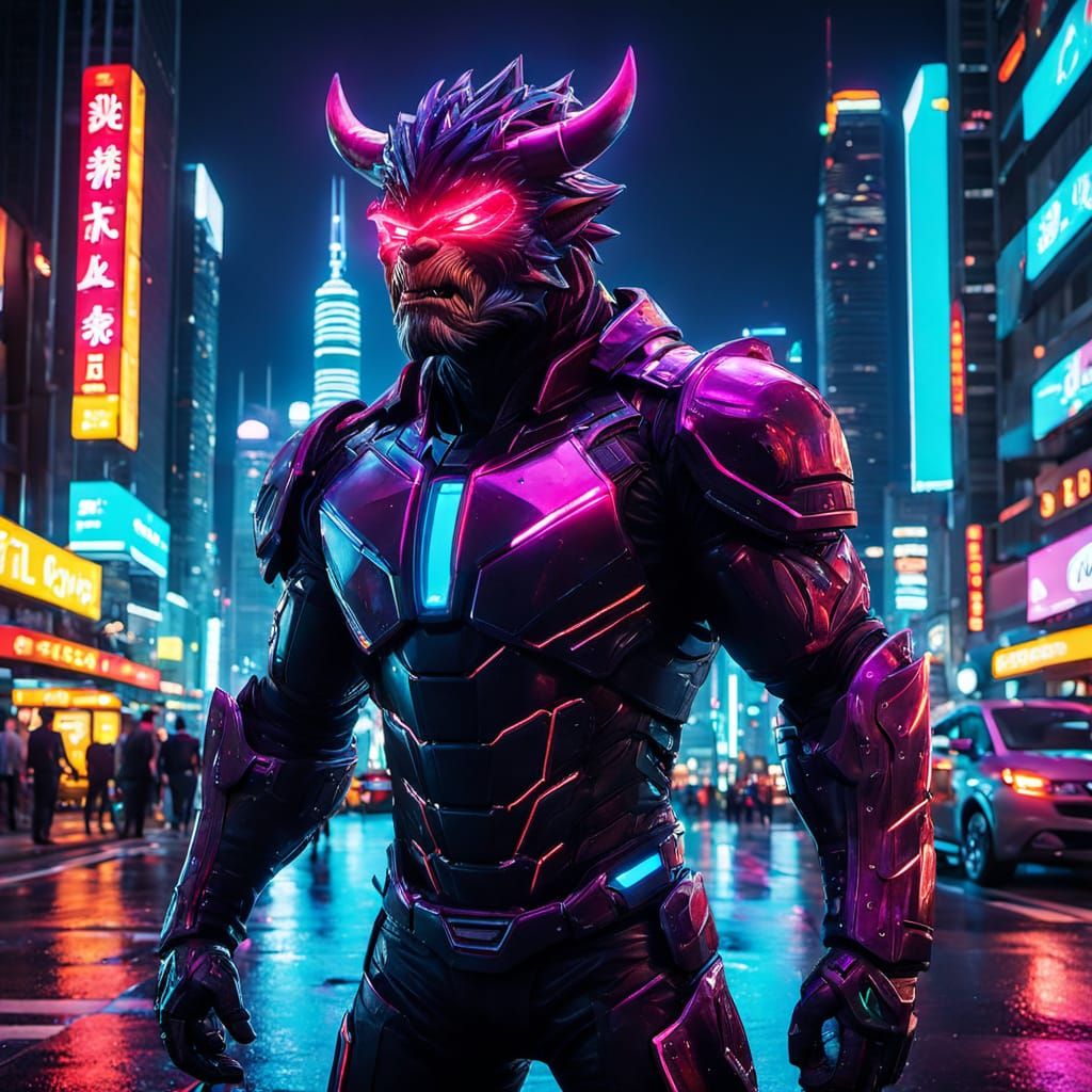 Fierce Cartoon Monster in Vibrant Cityscape