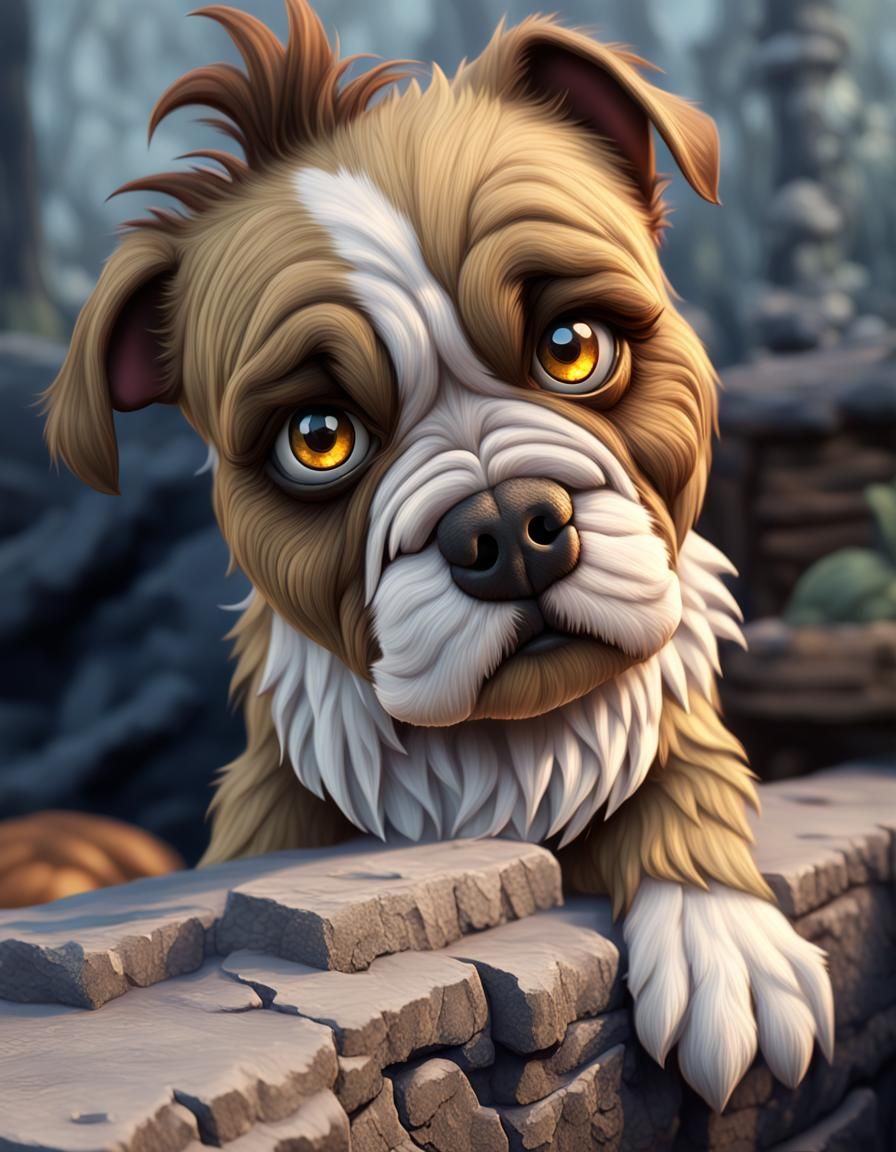Chibi Bulldog Goblin Monster with Sad Eyes