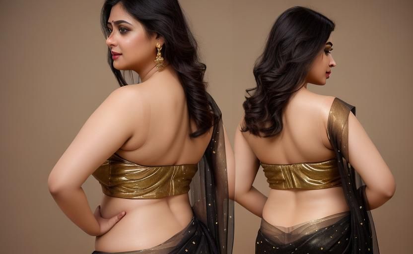 Curvy Woman in Saree: Painterly Studio Portrait