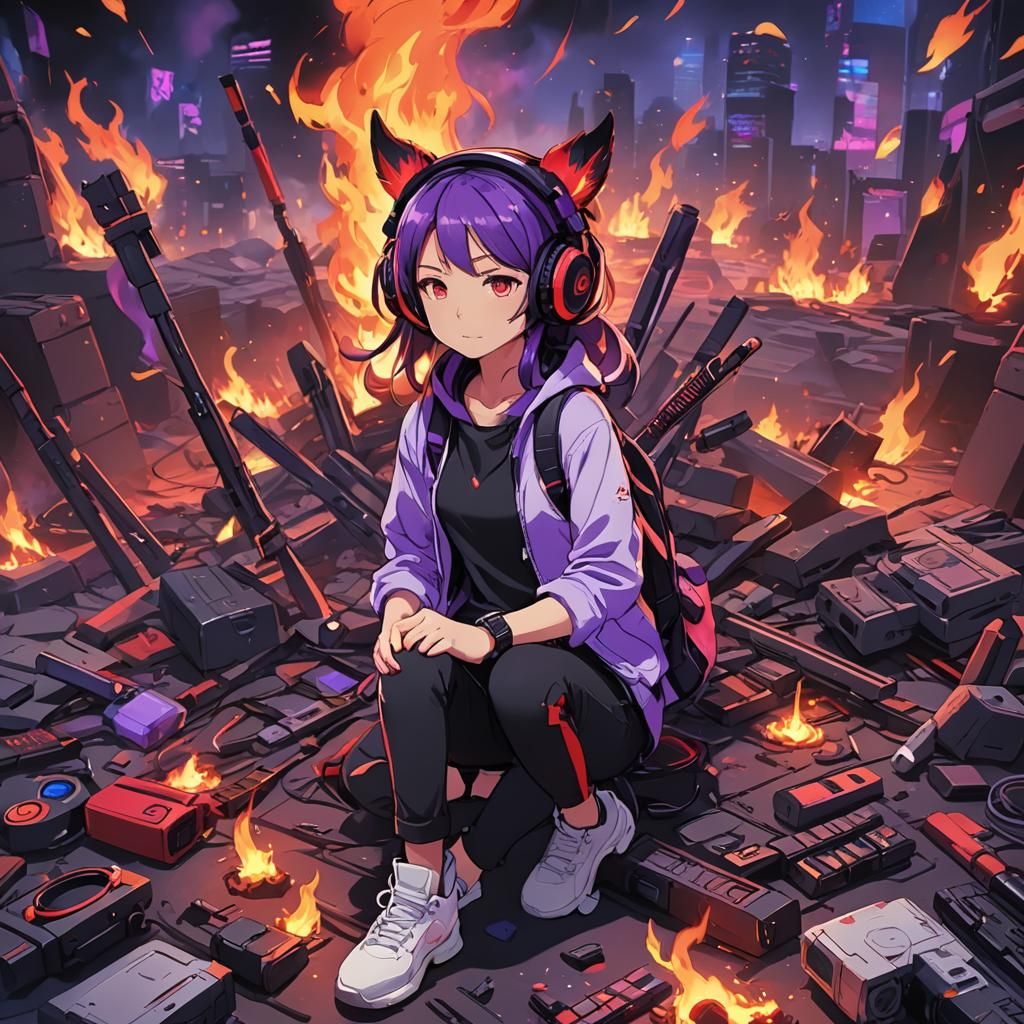 Neon Girl and Weapons as Anime Wallpaper