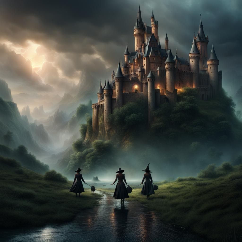 Epic Witches Wander Towards Impressive Castle