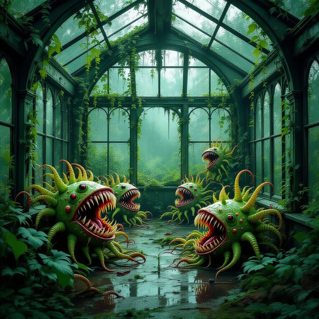 Surreal Carnivorous Greenhouse in Matte Painting Style