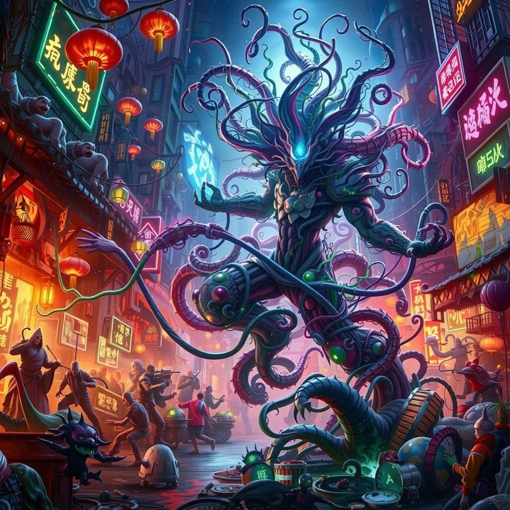 Monstrous Audrey II Meets Lo Pan in Neon Chinatown