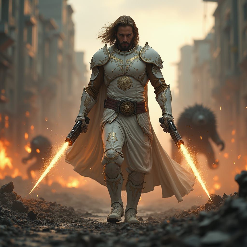 Futuristic Warrior in Stockholm Confronts Beast