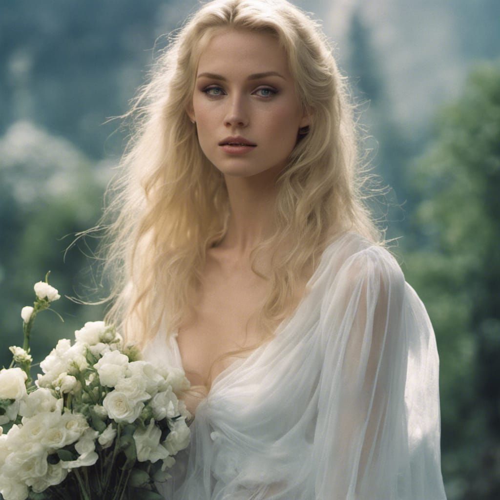 Blonde Girl Crying at Graveside in Photorealistic Style