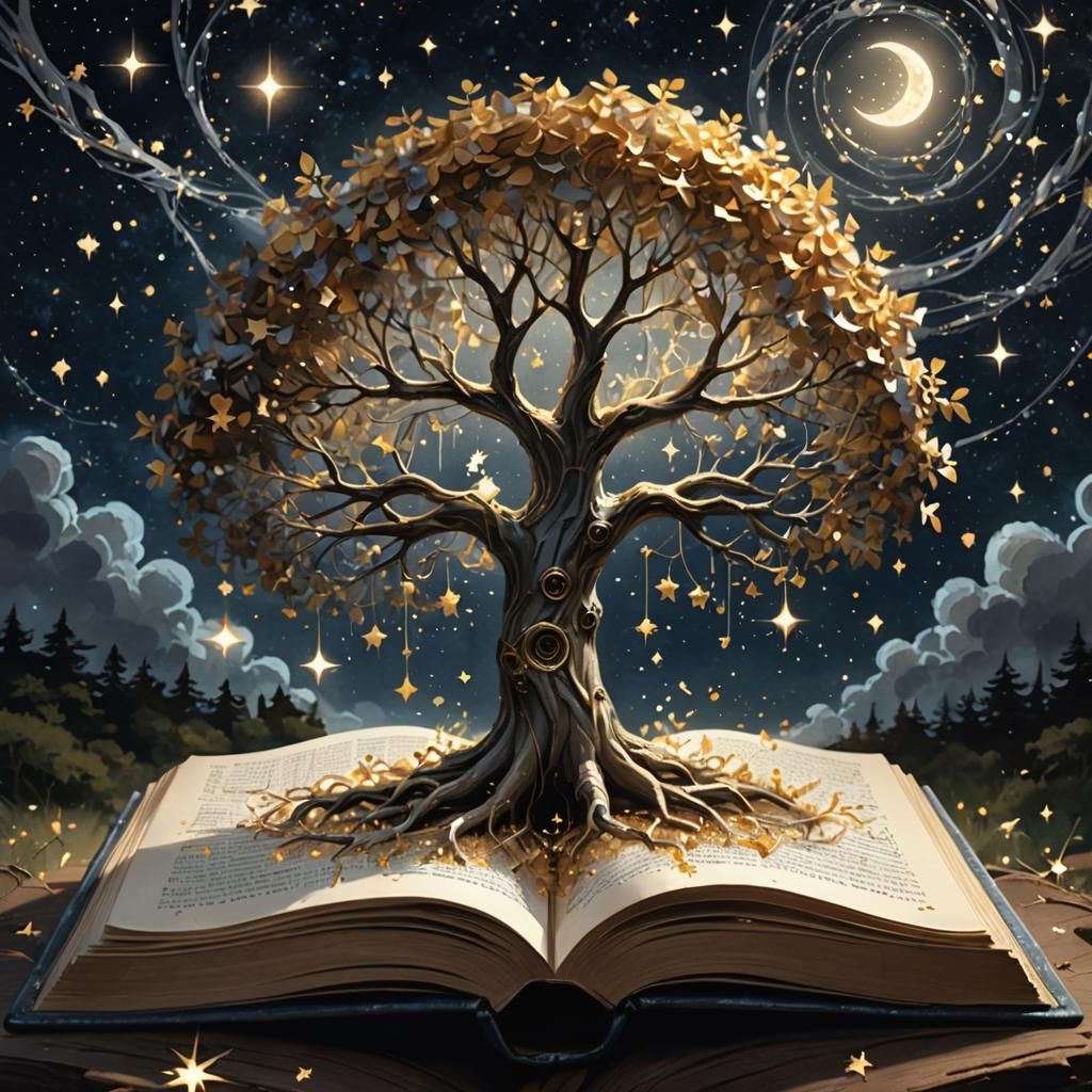 Magical Tree Grows From Book in Dreamlike Art