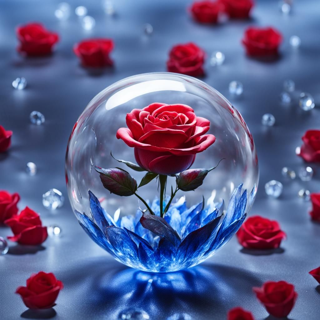 Fiery Rose in Crystal Bubble