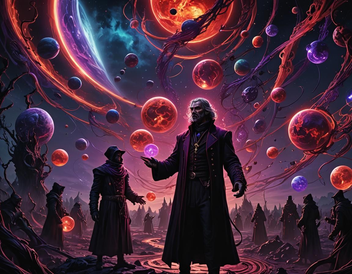 Cosmic Merchant Selling Planets in Hellish Realm