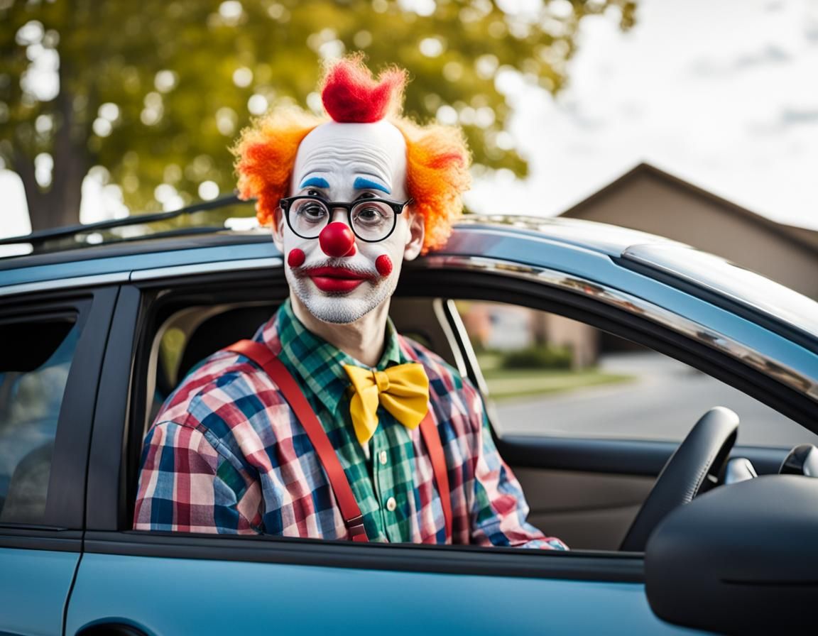 Clown Waits for Prescription as Color Leaves Sky