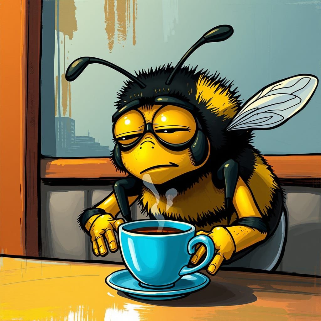 Tired Bee Cartoon in Comic Book Style