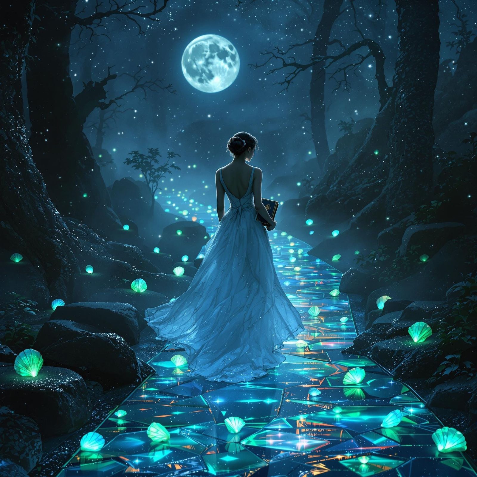 Ethereal Woman on a Glowing Fantasy Pathway