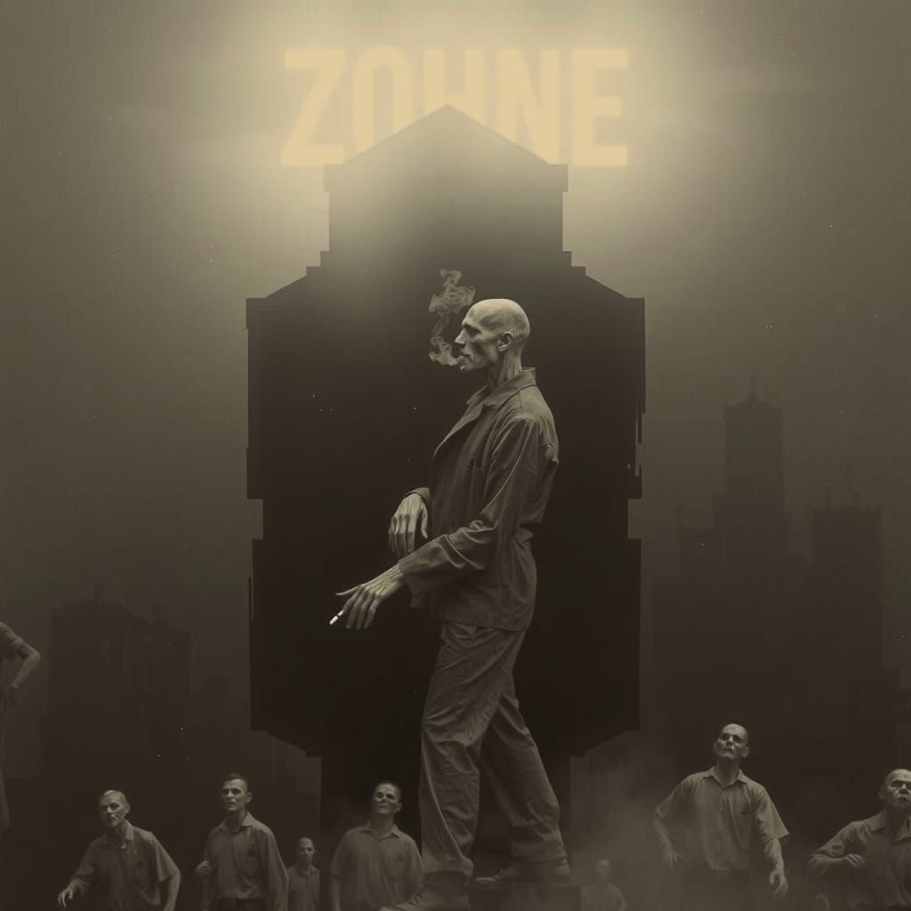 Zombies in Foggy Cityscape with Neon Lights