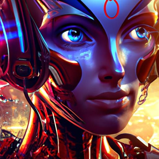 Detailed Portrait of a Ruby Cyborg Woman