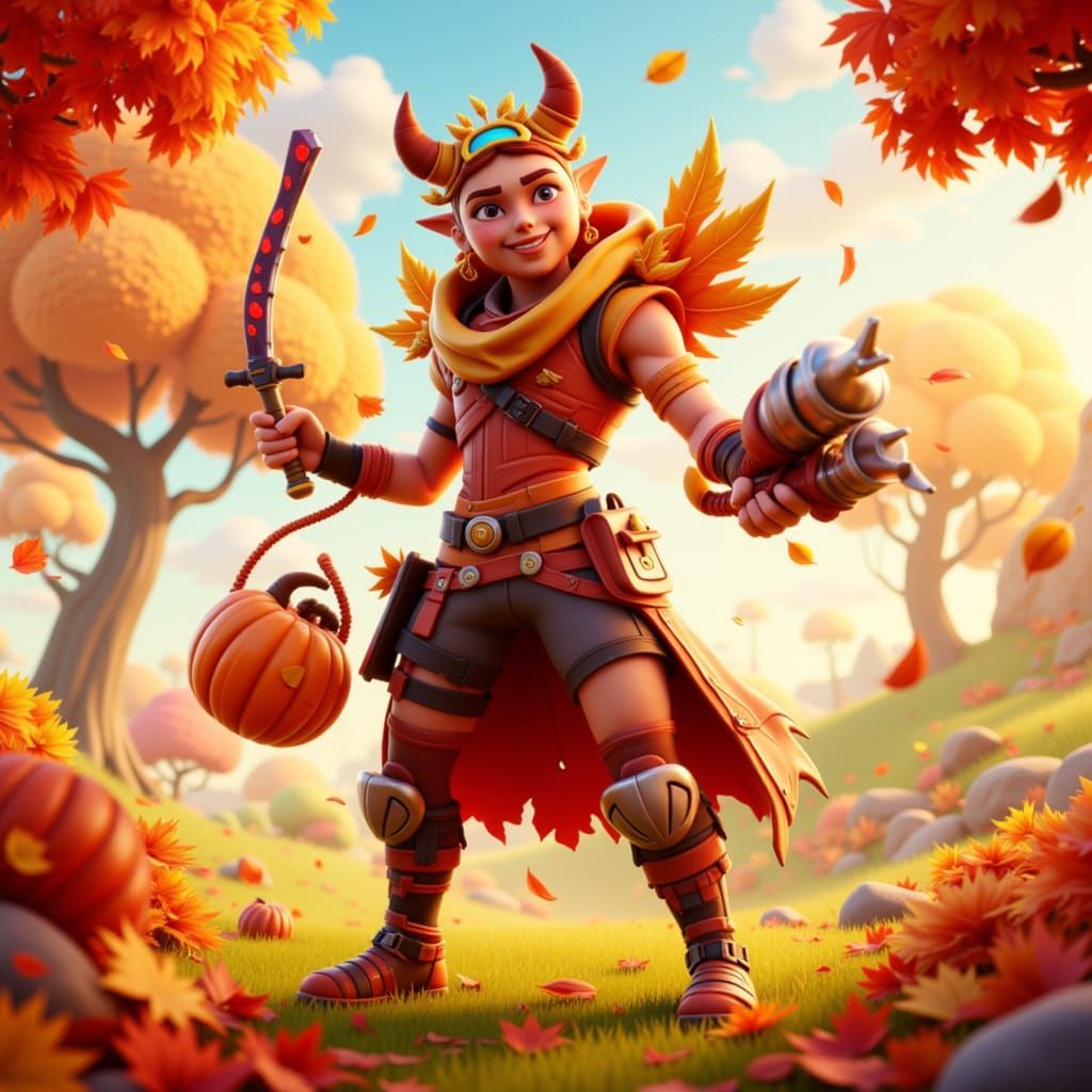 Fortnite Fighter with Whimsical Autumn Weapons