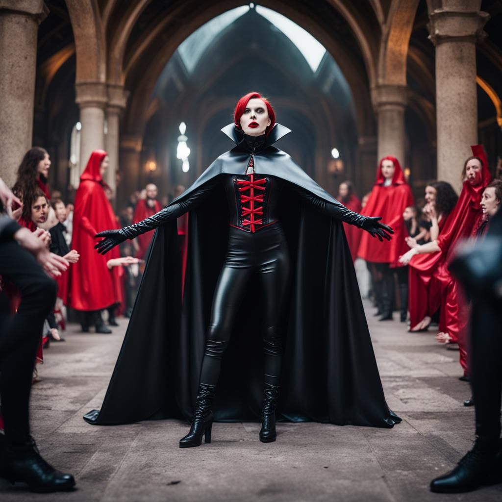 Vampire Queen in Latex Surrounded by Worshippers