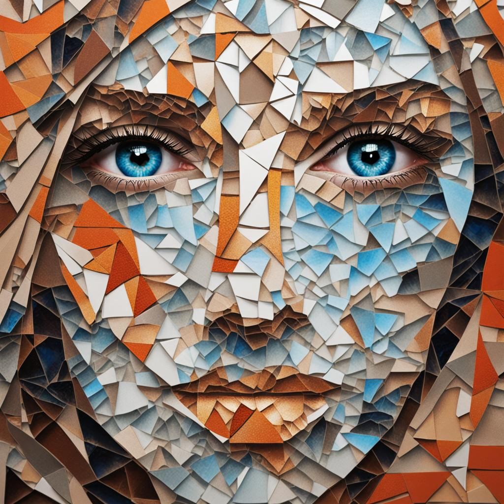 Mosaic Woman Portrait: Hyperrealistic Close-Up
