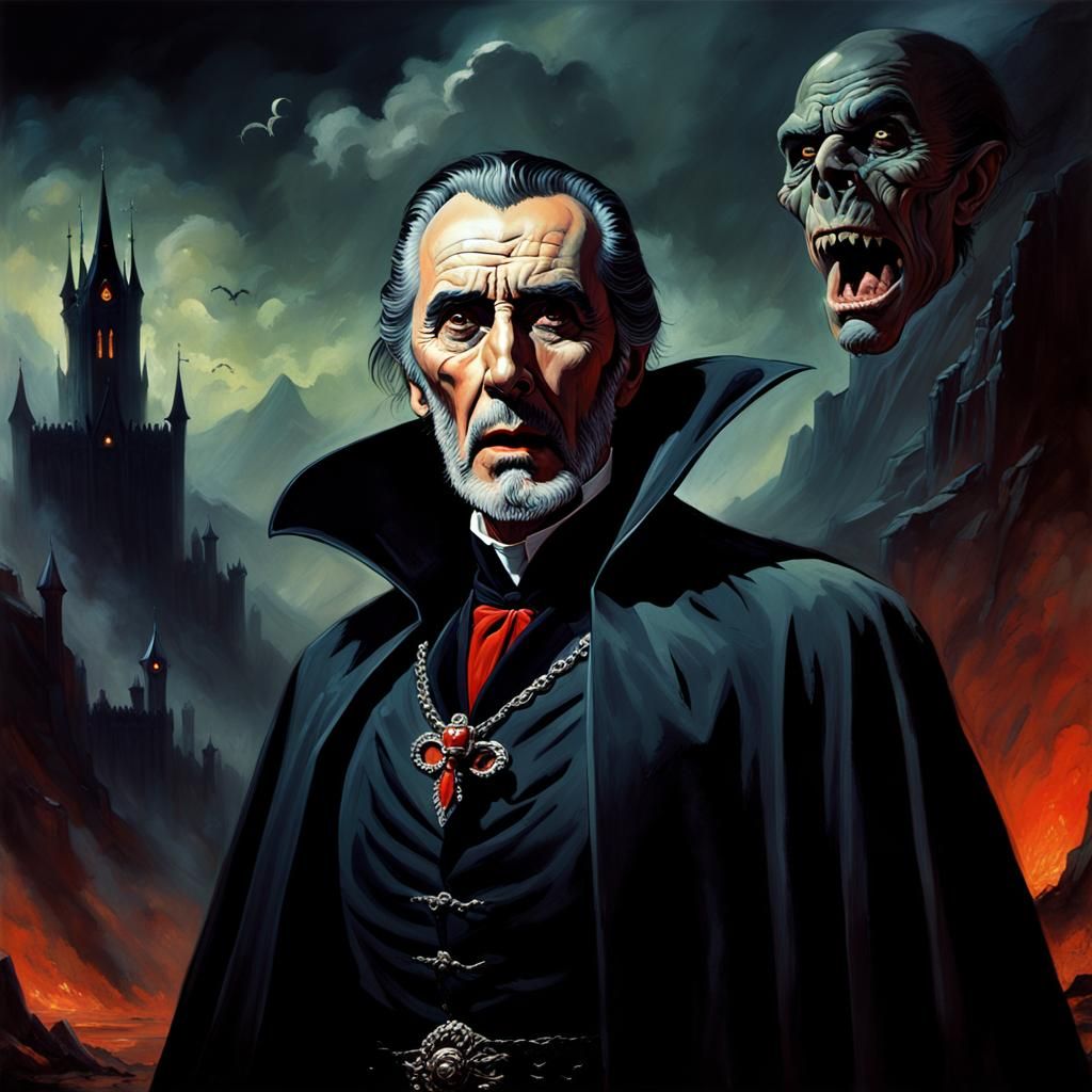 Dracula Portrait in Dark Fantasy Oil Painting Style