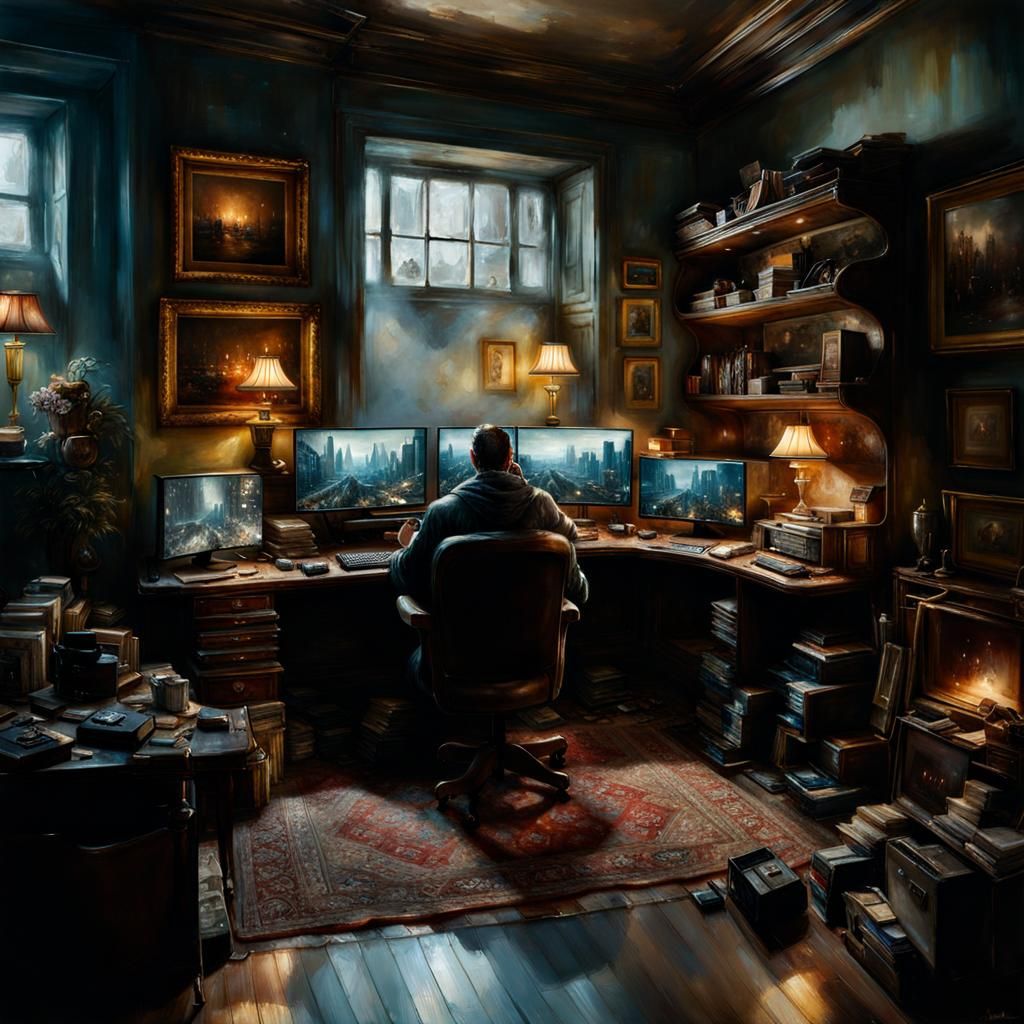 Immersive Gaming Setup in Hyperrealistic Mixed-Media